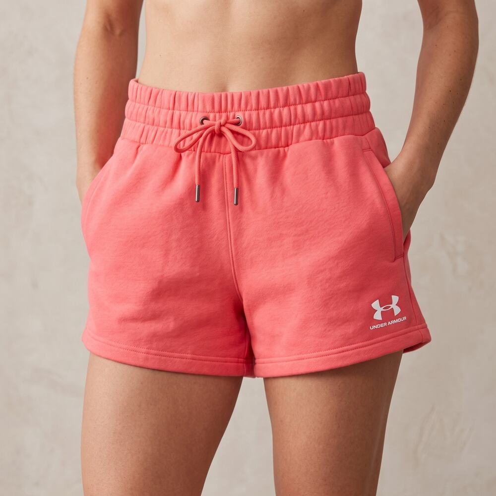 Under Armour Women's Fleece Shorts Coral Pink Athletic Lounge Pockets Size Mediu